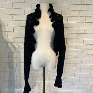 Emanuel Ungaro Black Merino Wool Ruffled Shrug Cardigan Sweater L
